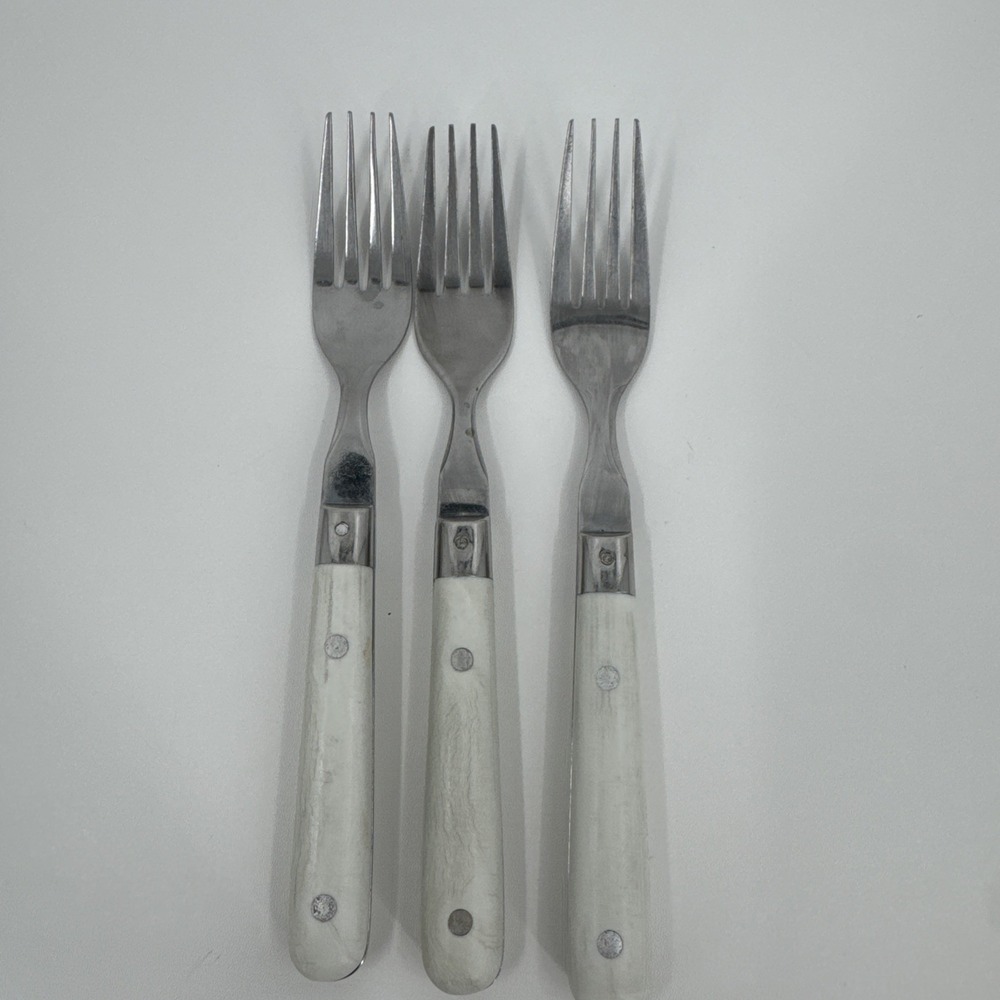WF Mardi Gras Forks Stainless Riveted Handles‎ White Lot 3 Flatware